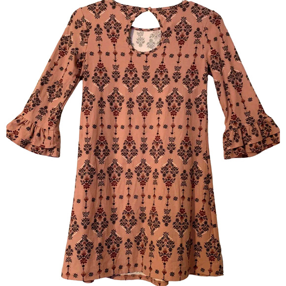 Pink Rose Tunic Trapeze Dress Small Women Dark Pink Floral Bell Sleeves Y2KStyle - Picture 4 of 13